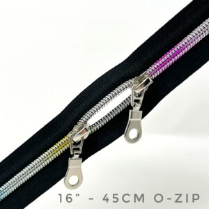 'O Zip' with Double Slider , Black / Rainbow ,16" / 40cm