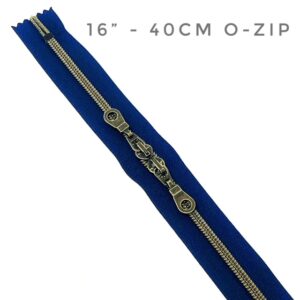 'O Zip' with Double Slider , Navy / Antique Brass ,16" / 40cm