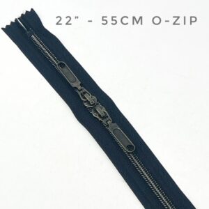 'O Zip' with Double Slider , Black / Gunmetal ,22" / 55cm