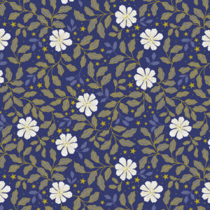 Celestial by Lewis & Irene-Celestial Flowers on Dusk with Gold Metallic