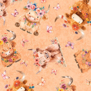 Baby Highland Cows on Peach- Cuties 2 by Quilting Treasures
