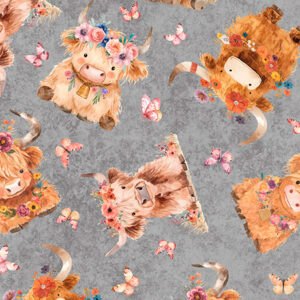 Baby Highland Cows on Grey- Cuties 2 by Quilting Treasures