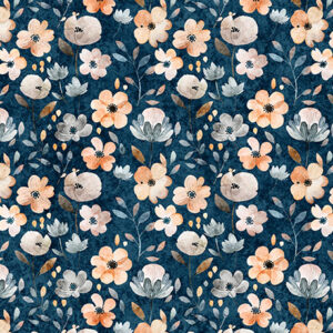 Peach & Grey Flowers on Denim- Cuties 2 by Quilting Treasures