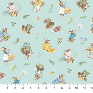 Country Mouse-Scattered Mice on Blue by Deborah Edwards for Northcott